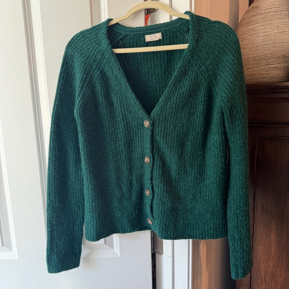 Fatface Green V Neck Cardigan Button Long Sleeve Sweater